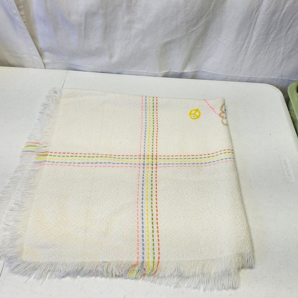 The Three Weavers Baby Blanket Kids OS White Vintage Handwoven Orlon Bear Plaid - Picture 4 of 16